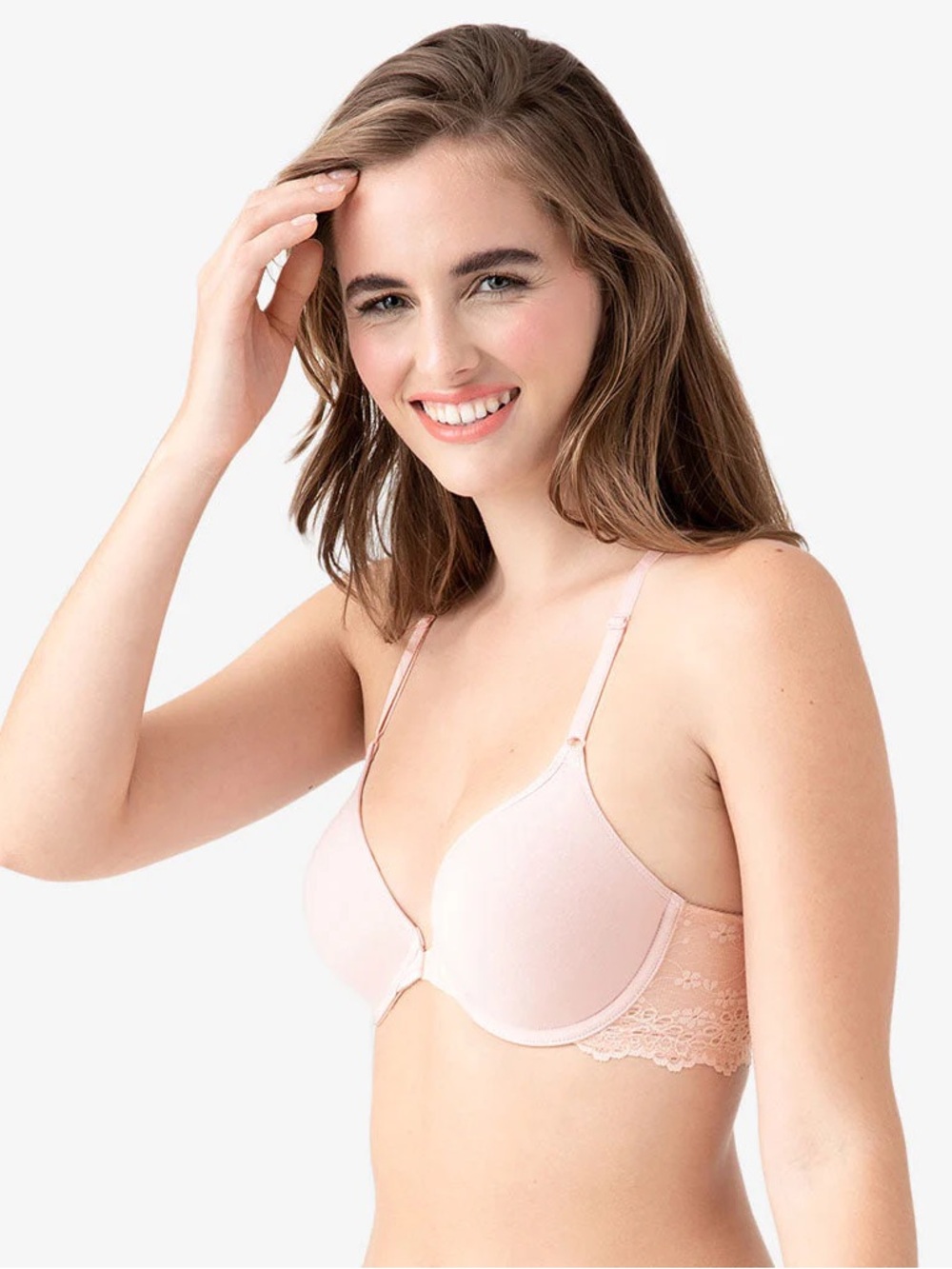 NWOT b.tempt'd (Wacoal) Inspired Eyelet Front Close T-Shirt Bra, 32D, Pink